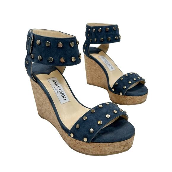 JIMMY CHOO Nelly Studded Ankle Wrap Wedge Platform Sandals - Picture 1 of 9